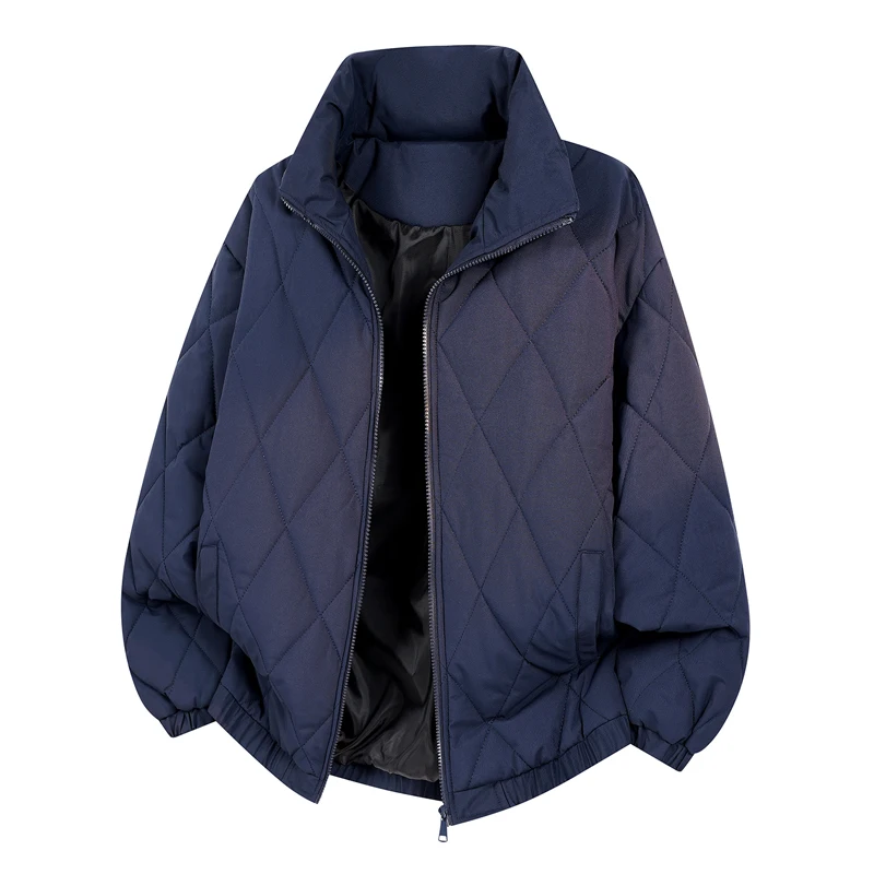 

Autumn and Winter Fashion Solid Color Diamond Grid Stand Collar Cotton Jacket for Men Warm Thick Cotton Jacket Men Jacket