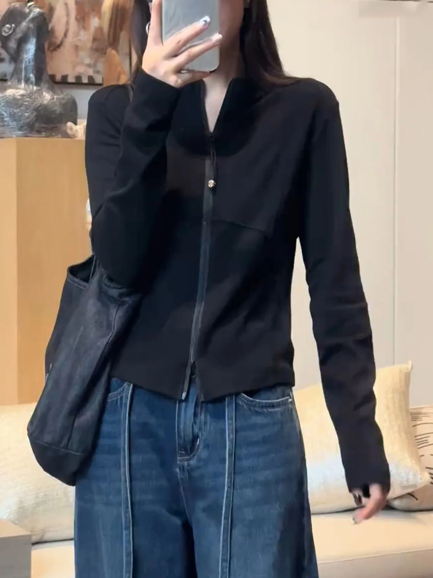 Ele Felpa con cerniera Lunga Sve Commute Faion da donna Slim Fit Coreano Sle Design semplice Autunno 2025 Poet Lin Brand