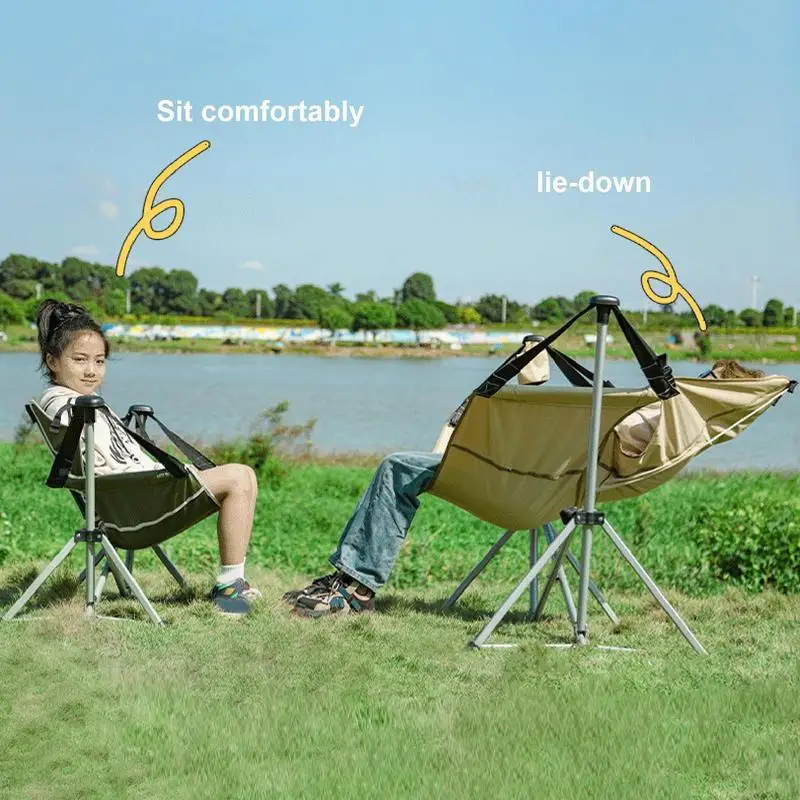 Outdoor Leisure Rocking Chair Convenient Camping Folding Rocking Chair 180 Degree Rotating Aluminum Alloy Hammock Bed Chair