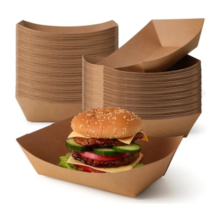 

500 Pack 3 lb Paper Food Boats Heavy Duty Disposable Trays Kraft Brown for Parties Fairs Picnics Carnivals Holds Tacos Nachos F