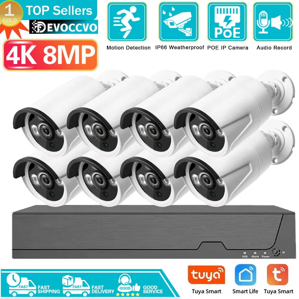 

TUYA 8CH POE NVR 8MP Ultra HD Video Surveillance System 4K IR Network POE Camera Built-in Mic IP67 Waterproof CCTV Security Kit