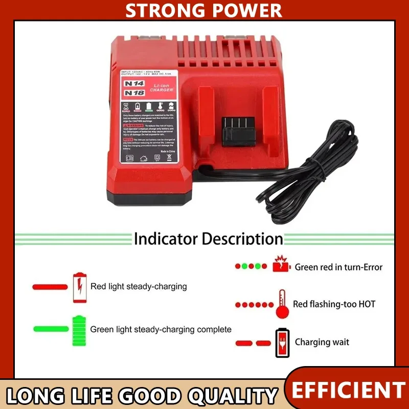 

Зарядное устройство для литий-ионных аккумуляторов Milwaukee M18 14.4V-18V (модели 48-11-1850, 48-11-1840, 48-11-1815, 48-11-1828), многофункциональное, с поддержкой различных напряжений.