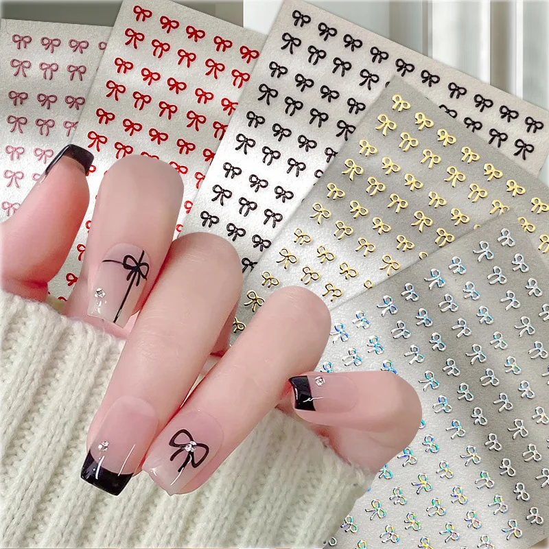 

1 лист, разноцветные трехмерные наклейки для дизайна ногтей с бантом, рельефные мини-милые подвески для ногтей с бантом, украшение для маникюра