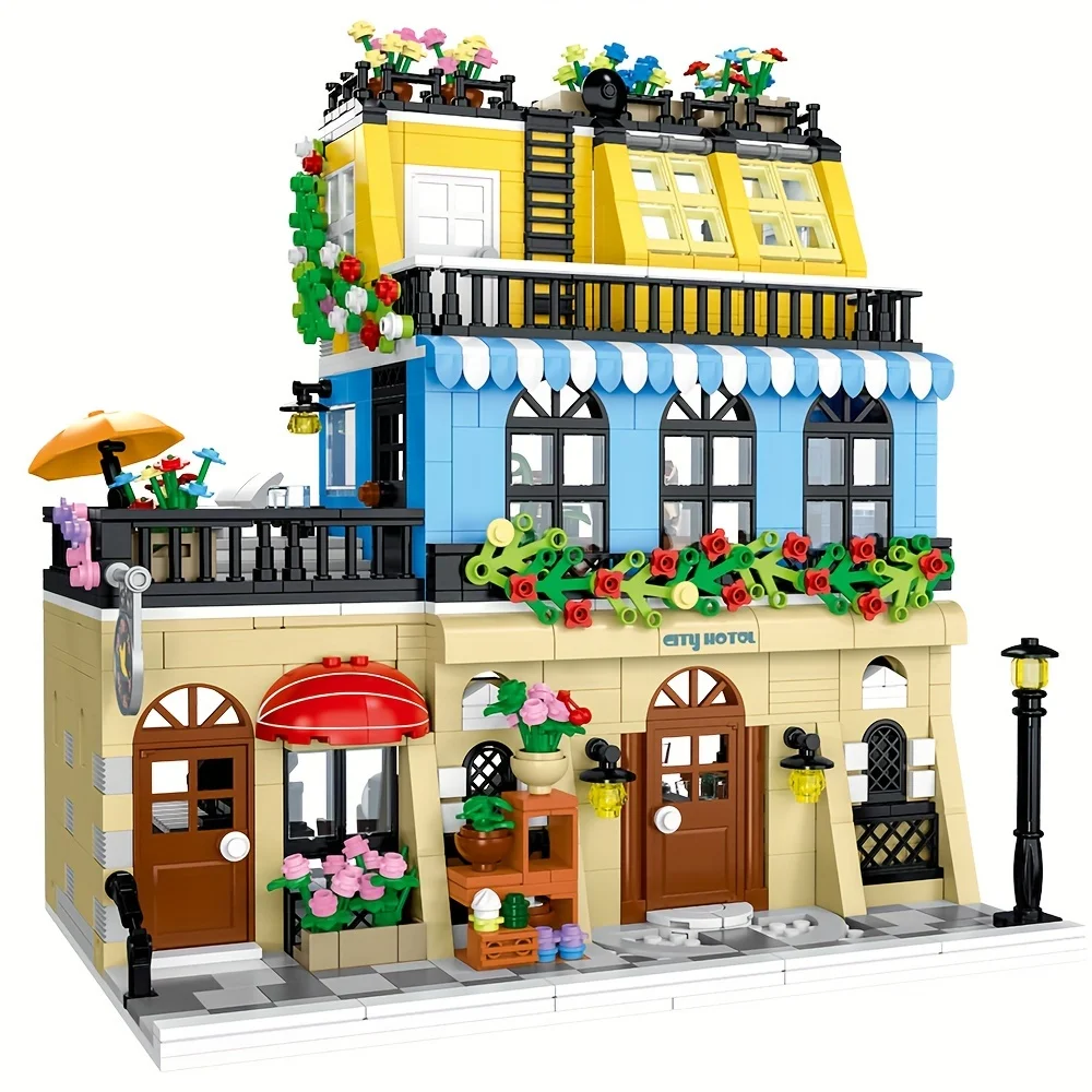 

1464pcs Street View City Garden Hotel Building Blocks MOC Creative Expert Pub Bar LED Model Bricks Toys For Kids Birthday Gifts