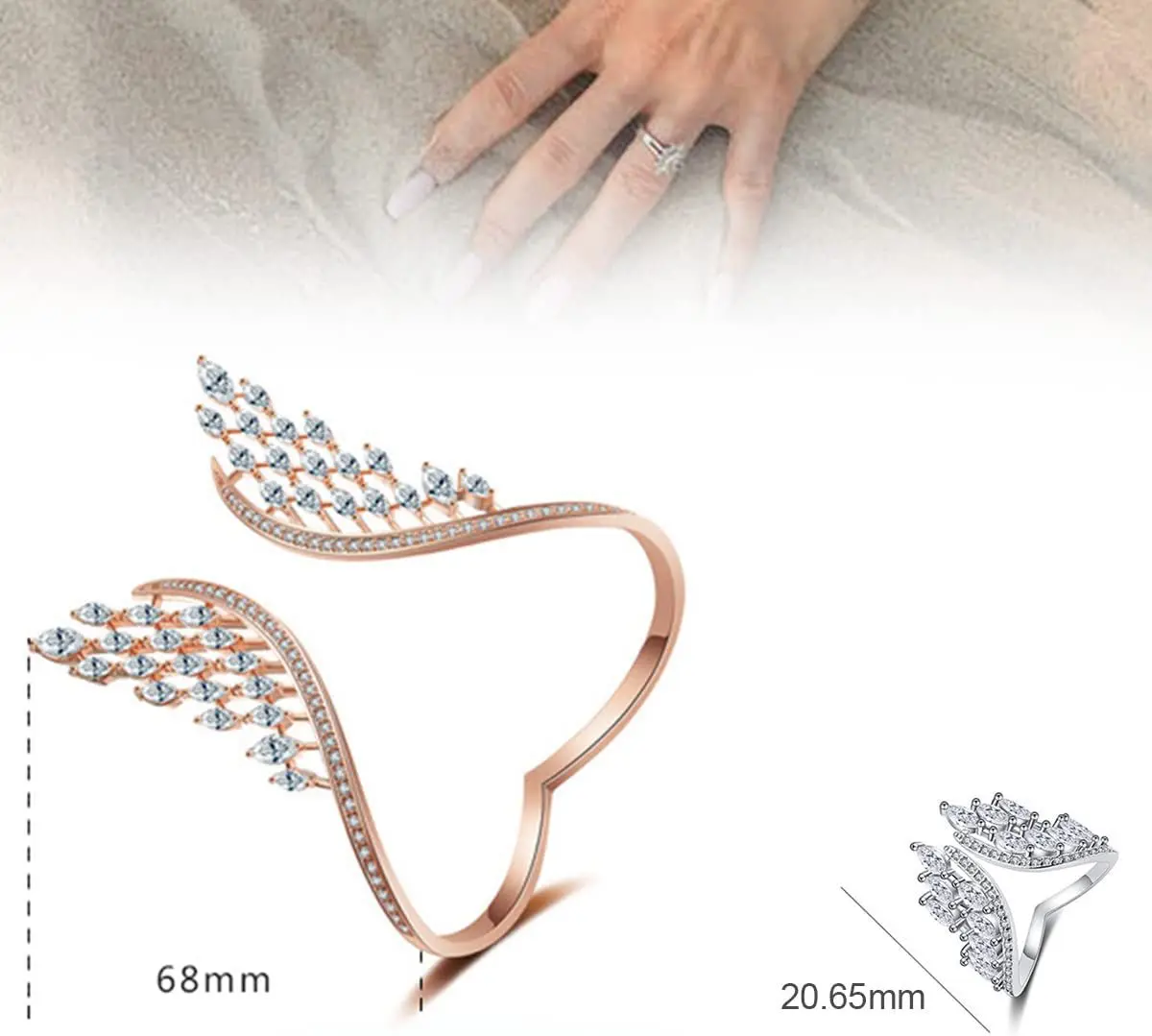 Trendy White Gold Color Wings Shape Cuff Bangle Ring Sets For Women Bridal Fashion Party Wedding Jewelry Gifts