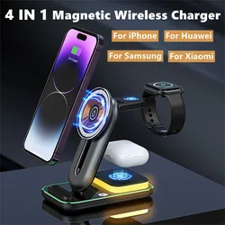 New Magnetic Wireless Charger Holder Stand For iPhone 14 13 12 Pro Max Apple Watch SE 8 7 Airpods Magsafe Fast Charging Station