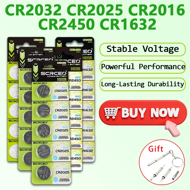 

CR2032 CR2025 CR2016 CR2450 CR1632 3V Lithium Coin Cell Battery Long Life for Car Key Watch Remote Toy PC Motherboard Electronic