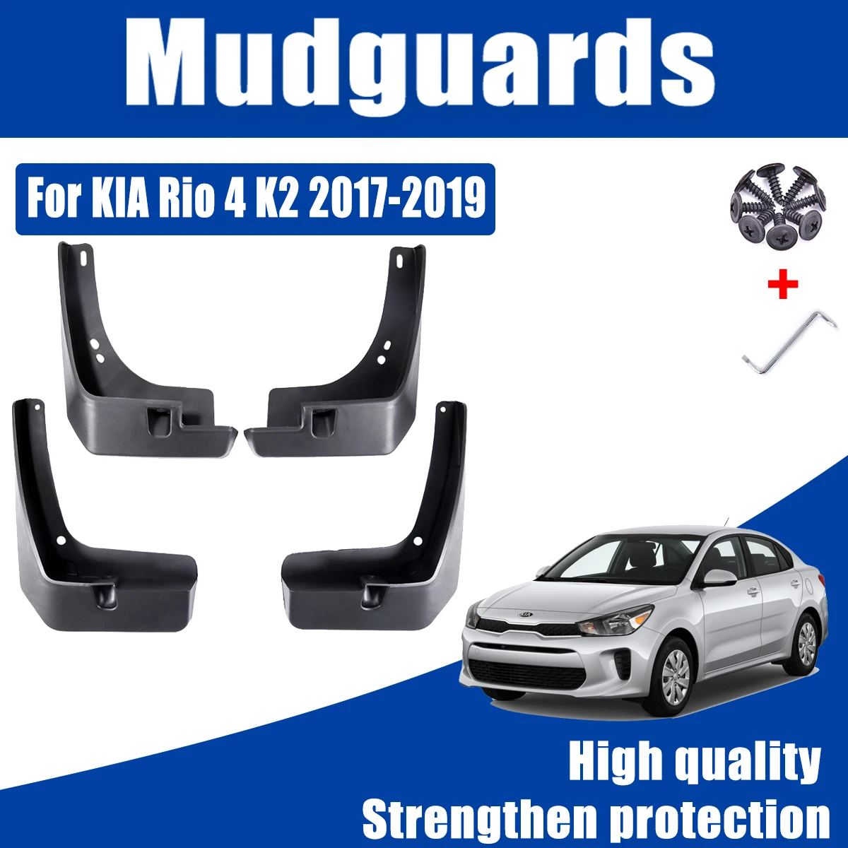 Bavette de voiture pour KIA Rio 4 K2, 2017, 2018, 2019 YB Sedan, garde-boue en maille, volets de protection, rabat anti-éclaboussures, accessoires automobiles, 4 pièces