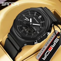 Sanda 3167 Fashionable Octagonal Oak Hand Light Multi functional Men's Popular Electronic Watch Waterproof Alarm Clock