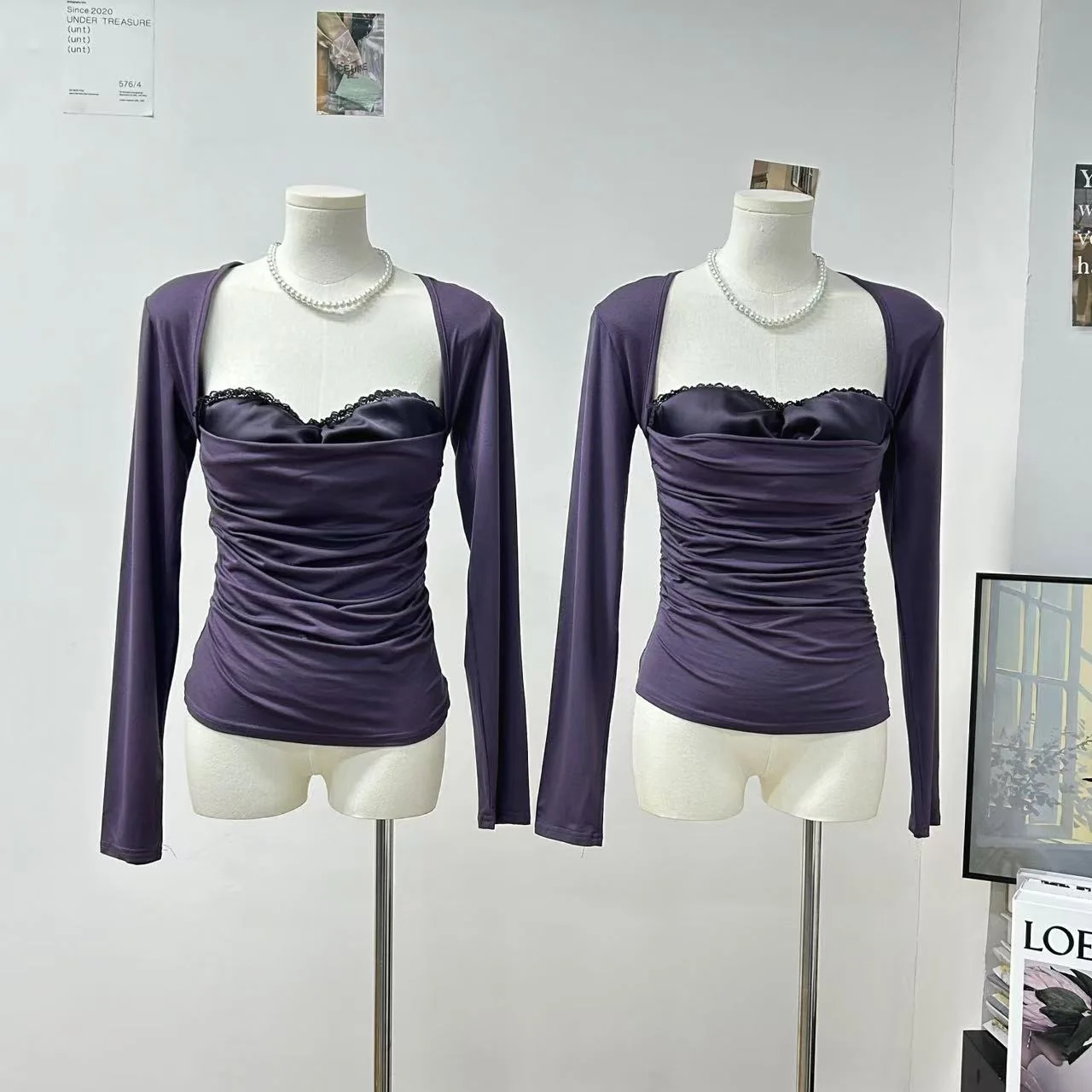 

Женская сексуальная искусственная блузка из двух частей с квадратным вырезом и длинными рукавами, тонкая блузка из ацетата, женский элегантный плиссированный однотонный топ-рубашка