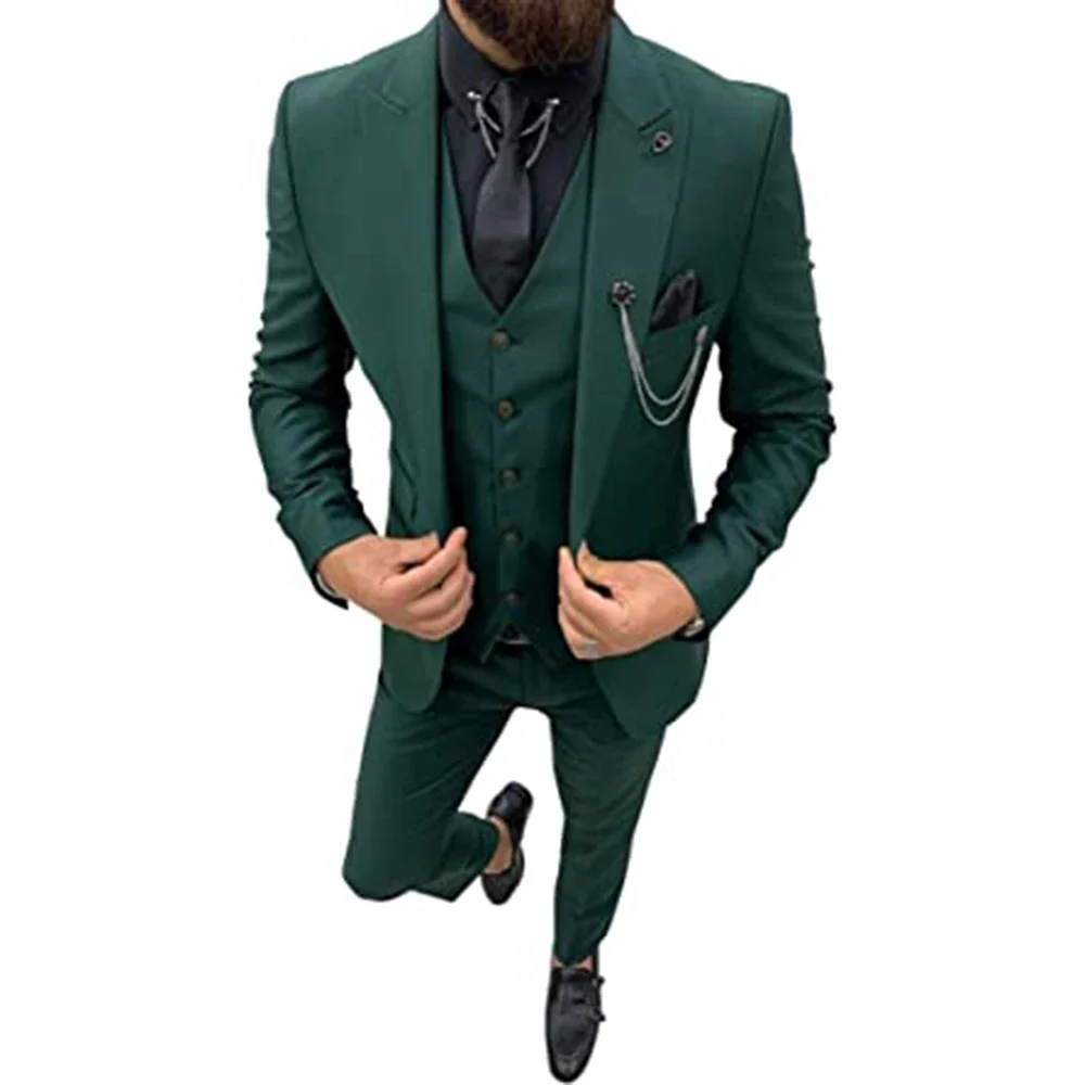 

Мужской костюм армейского зеленого цвета, деловой повседневный костюм для вечеринок, облегающий пиджак, комплекты из 3 предметов (пиджак + жилет + брюки), костюм Homme