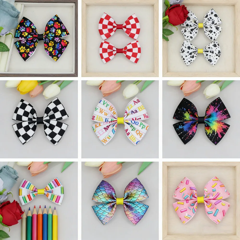 

Cute Printed Ribbed Bowknot Hairpins Children Girls Hair Clips Bows Barrettes Accessories Hairclips Headdress Headwear Ornament