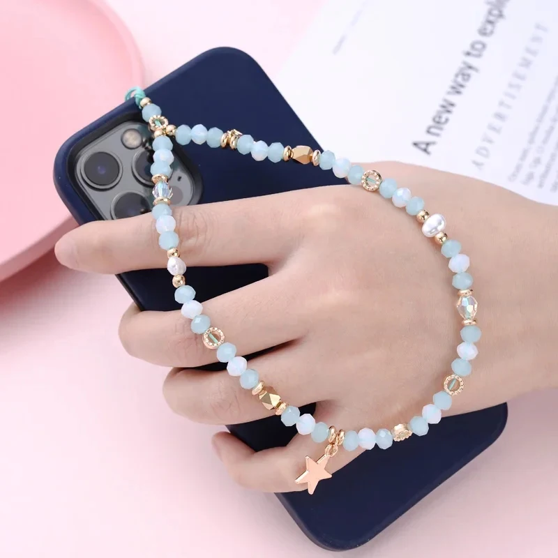 

Fashion Acrylic Mobile Phone Chain Five-Pointed Star Pendant Beaded Telephone Lanyard Cellphone Hanging Rope For Women Jewelry