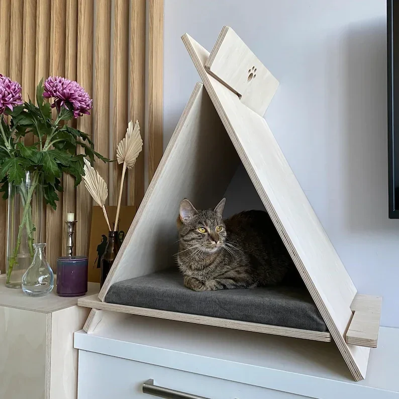 Customized furniture manufacturer, High Quality Durable Wood Dog Furniture Luxury Pet Wooden Bed Indoor Cat House