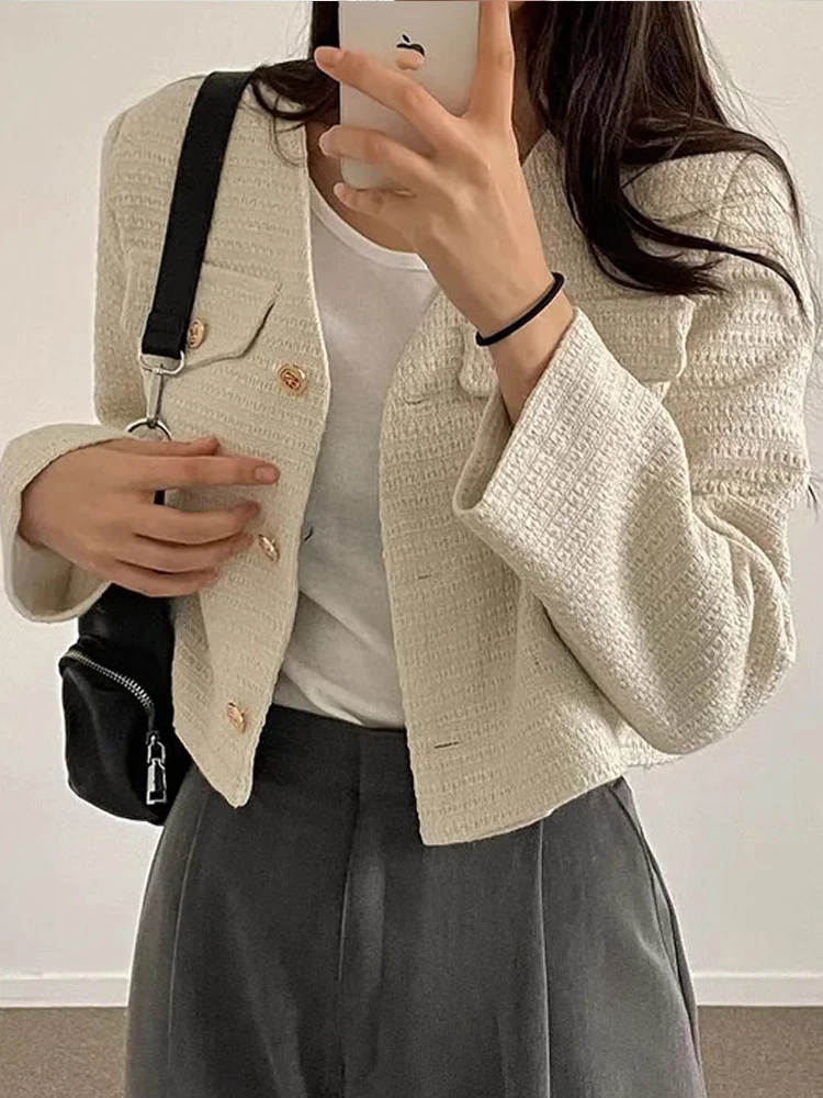 Chic Retro Short Quilted Jacket Women's Small Size Long Sleeve round Neck High End Feeling Elegance Fragrance Style Top