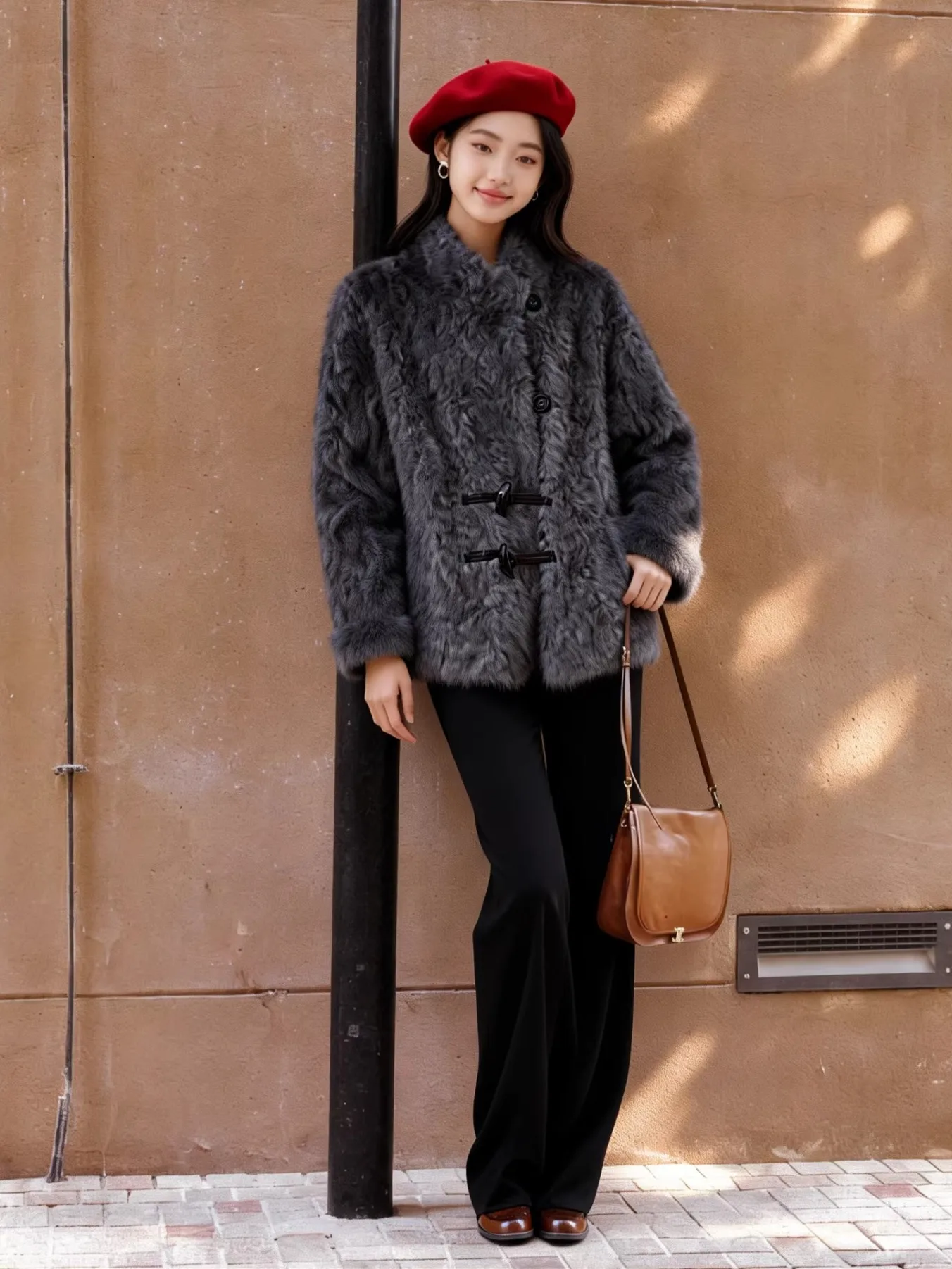 Jaet de piel de ante Thiened Simulación de piel entera Protección del medio ambiente Abrigo cálido para jóvenes con cuello levantado Botón único Cl...