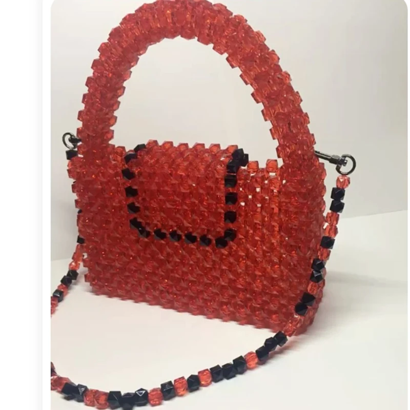 

Red Bead Crossbody Bags for Woman New Versatile Texture Handmade Women's Shoulder Bag Customizable Color Hand-held Totebag