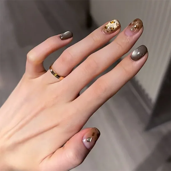 

24pcs French Leopard Print Cat Eye Gradient Press on Nails Simple Short Nails Full Cover Wearable False Nails