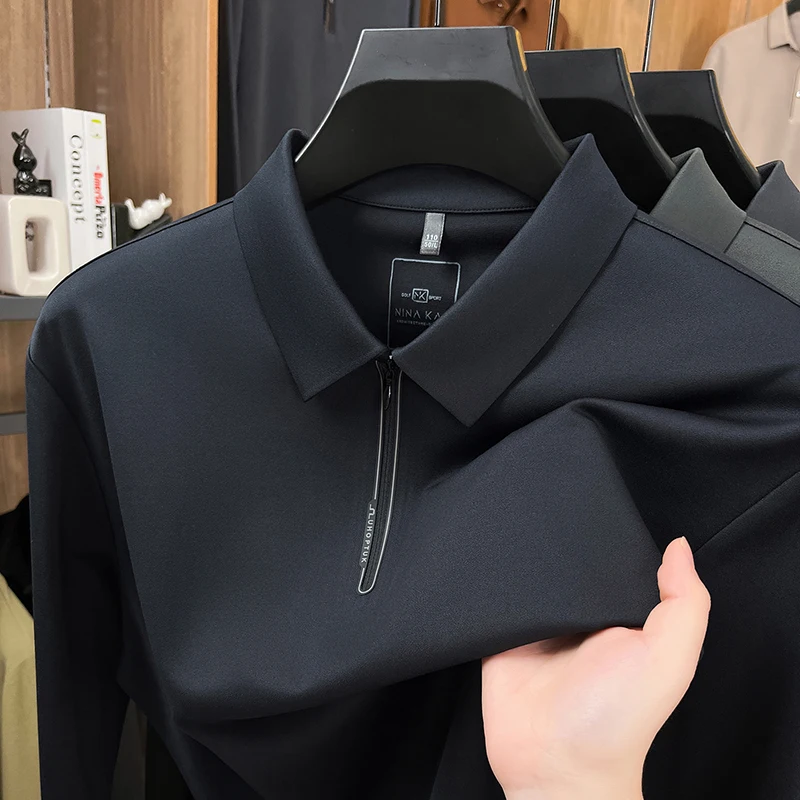 

Men's Long Sleeve Polo Shirt Half Zip Lapel Solid Breathable Spring Autumn Business Casual Classic Office Style T-shirt Menswear