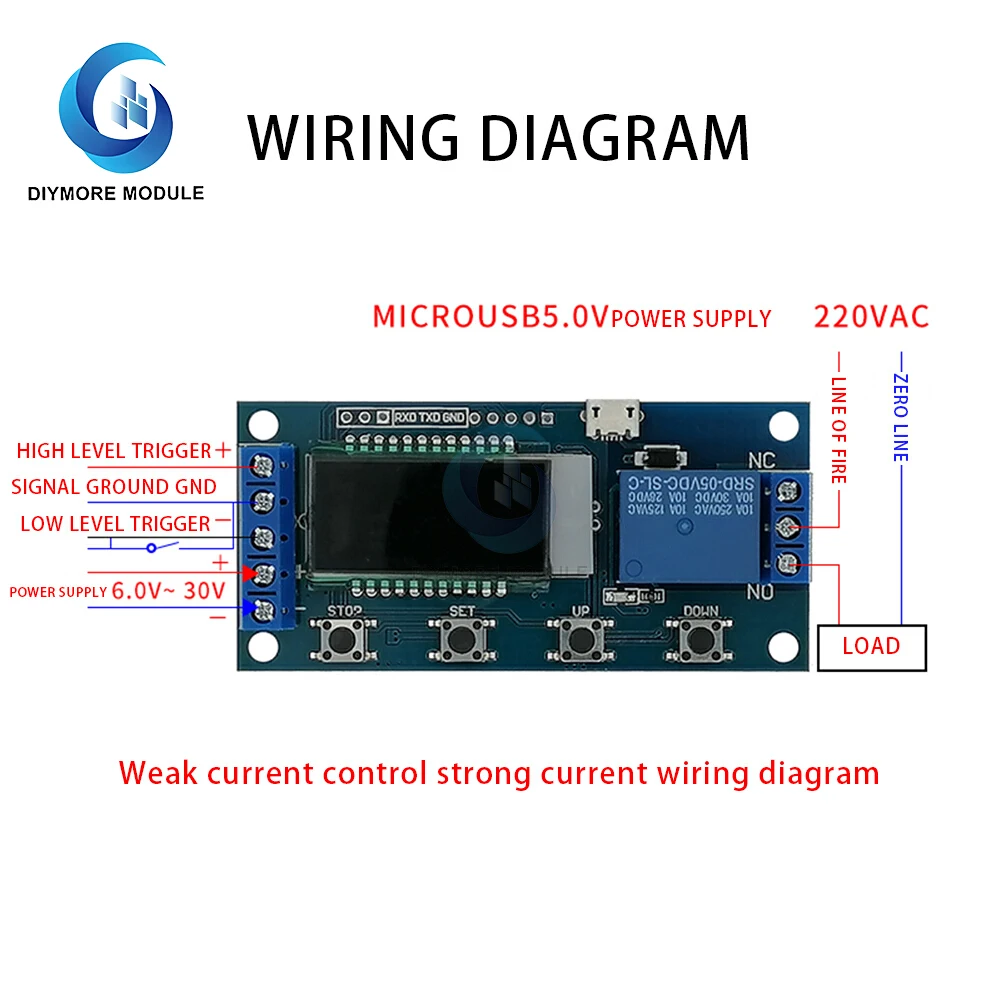 Module de relais temporisé à écran LCD DC5-30V avec MICRO USB