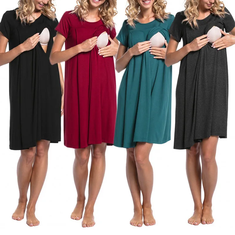 Hot Sale Maternity Dress for Women Dreastfeeding Dress Short Sleeve Nursing Dress Suitable for Childbirth in the Hospital