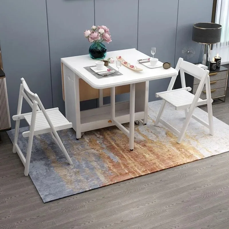 # Multifunctional Solid Wood Foldable Dining Table with Storage Cabinets Expandable Drop Leaf Table for Small Apartment Living