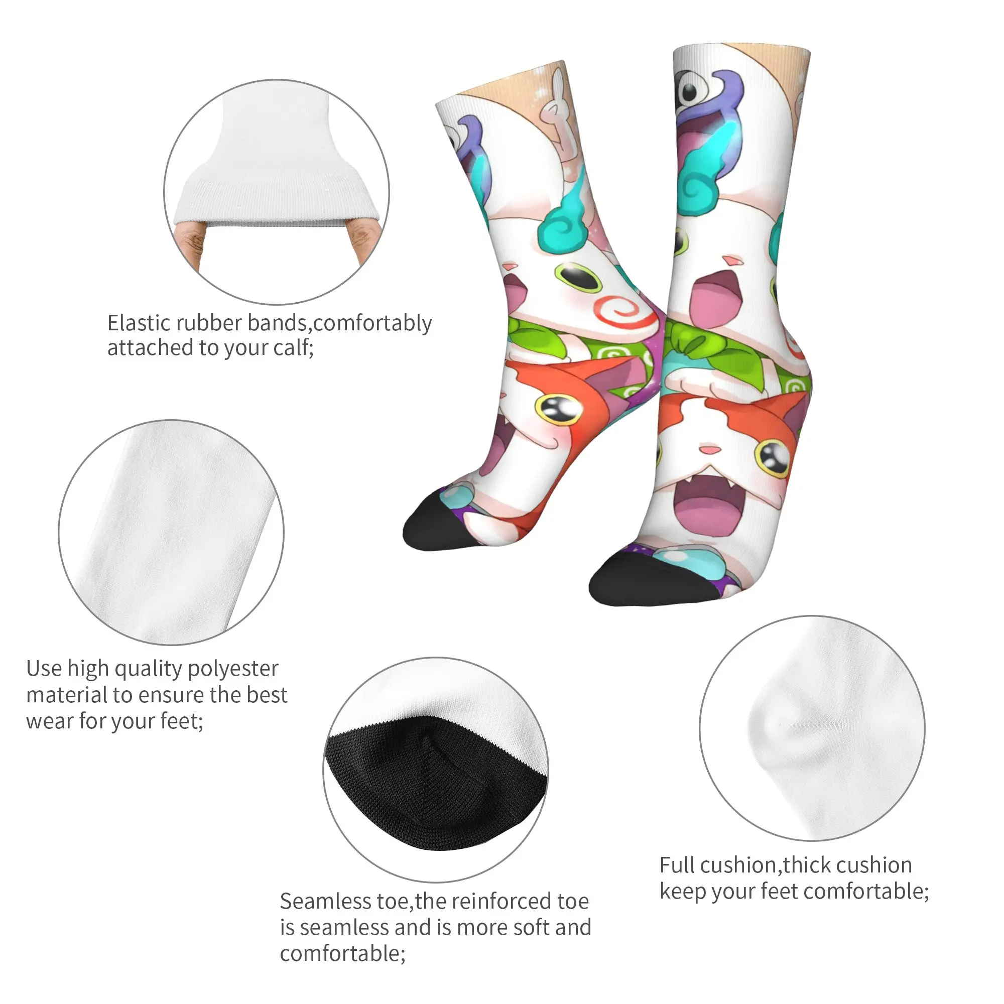 Yokai Watch Game Socks Men's Women's Polyester Funny Happy Komasan Socks Spring Summer Autumn Winter Middle Tube Stockings Gifts