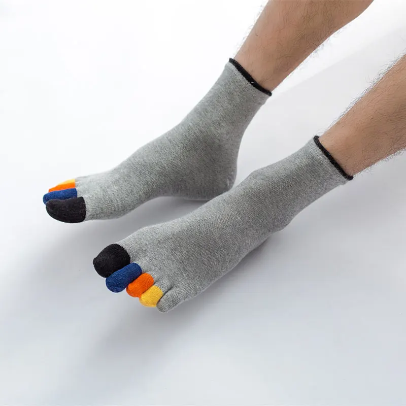 5 Pairs Men's Colorful Crew Socks with Fingers Solid Breathable Anti-Friction Cotton Business Casual Toe Socks Man Fashions