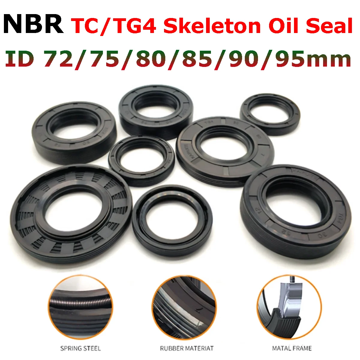 NBR TC/FB/TG4 Oil Seal ID 72/75/80/85/90/95mm Nitrile Rubber with Metal Skeleton Shaft Double Lip Sealing Gaskets Ring