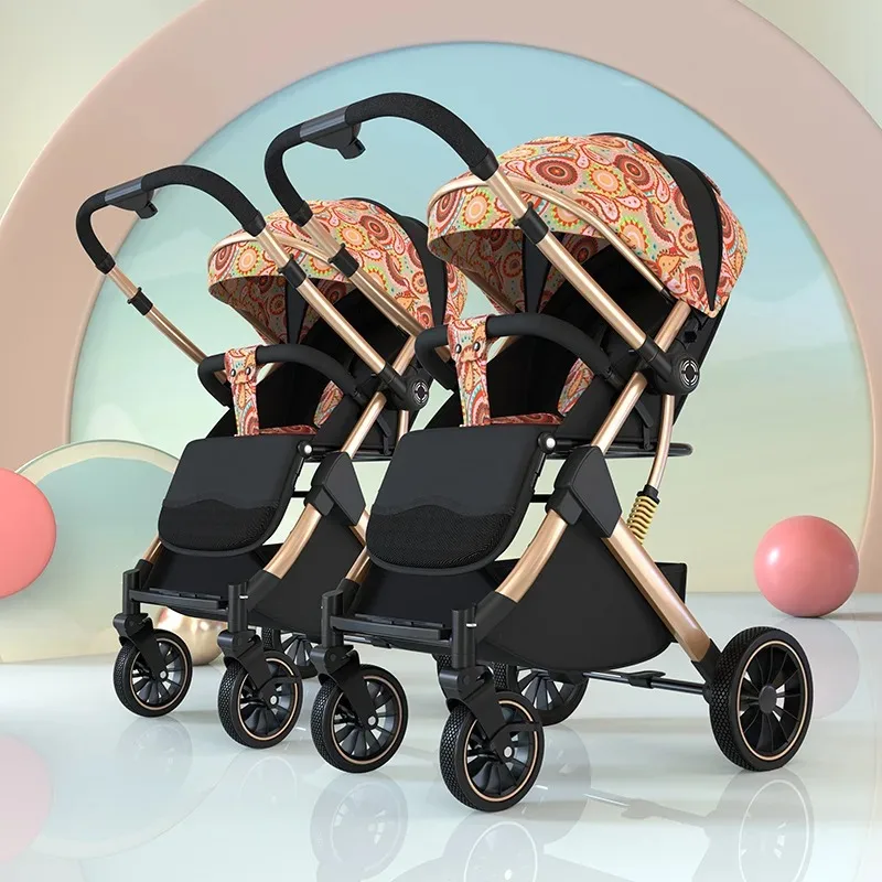 

2pcs Lightweight Twin Baby Stroller Sit and Lie Foldable High Landscape Shock Absorbing Detachable Two-Way Stroller