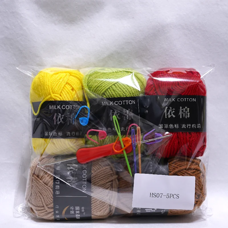 Neues 5-teiliges buntes Garn, Milch-Baumwollgarn, Kombination aus Häkeln, Strickgarn, Set für handgefertigtes DIY-Handwerk, Pullover, Schal, Stricken