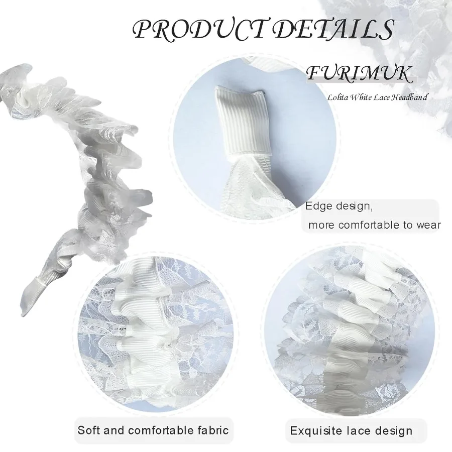 White Lace Headband Headdress for Gothic Vintage Cosplay: Elegant Hair Accessory Perfect for Tea Party PrincessThemed Events an