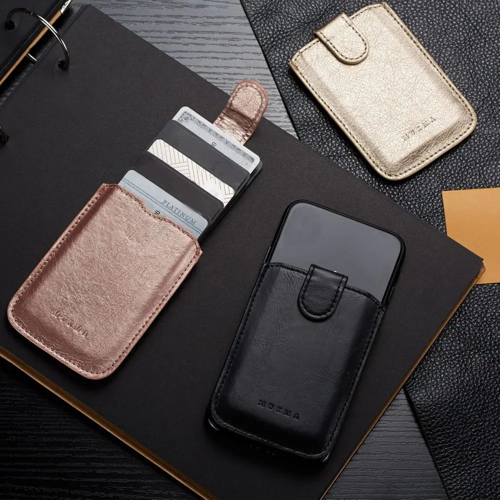 Fashion New 5 Card Pockets Phone ID Card Holder Men Women PU Leather Wallet Card Holder Bag Adhesive Case Pouch