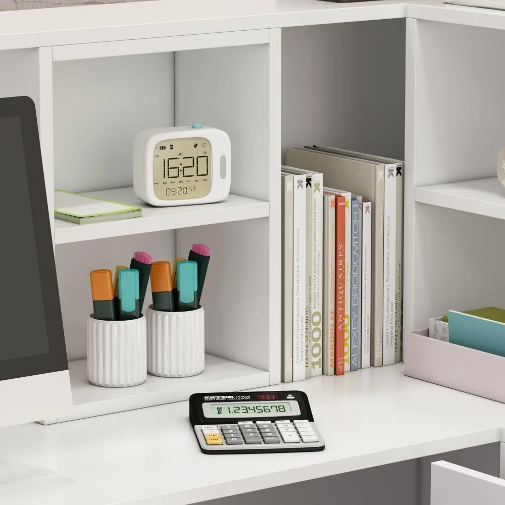 Modern Reception Desk Counter Table, L-Shap Reception Room Front Desk with Lockable Drawer & Open Shelves, Retail Counter for S