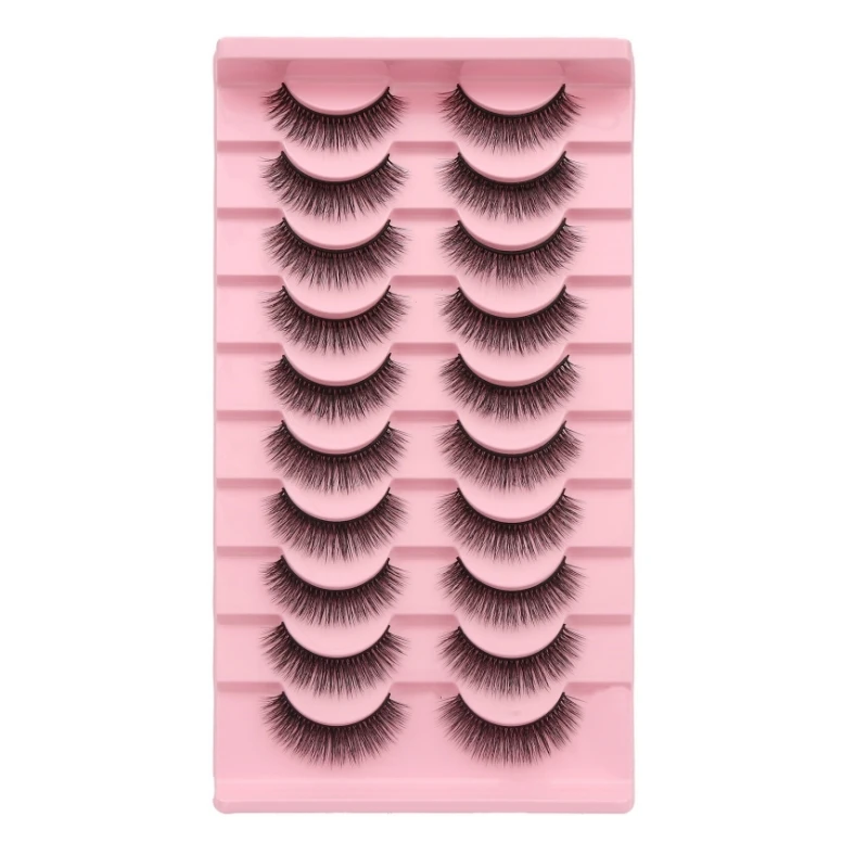 10 pairs/Tray Super soft simulation fit the eyes handmade cotton black steam wispy full strip eyelash with Support custom