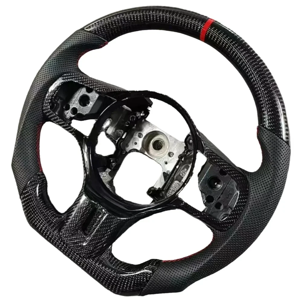 

Replacement for Mitsubishi Lancer Evolution EVO X EX 10 2008-2015 D Shape Real Carbon Fiber Steering Wheel With Leather Wrapped