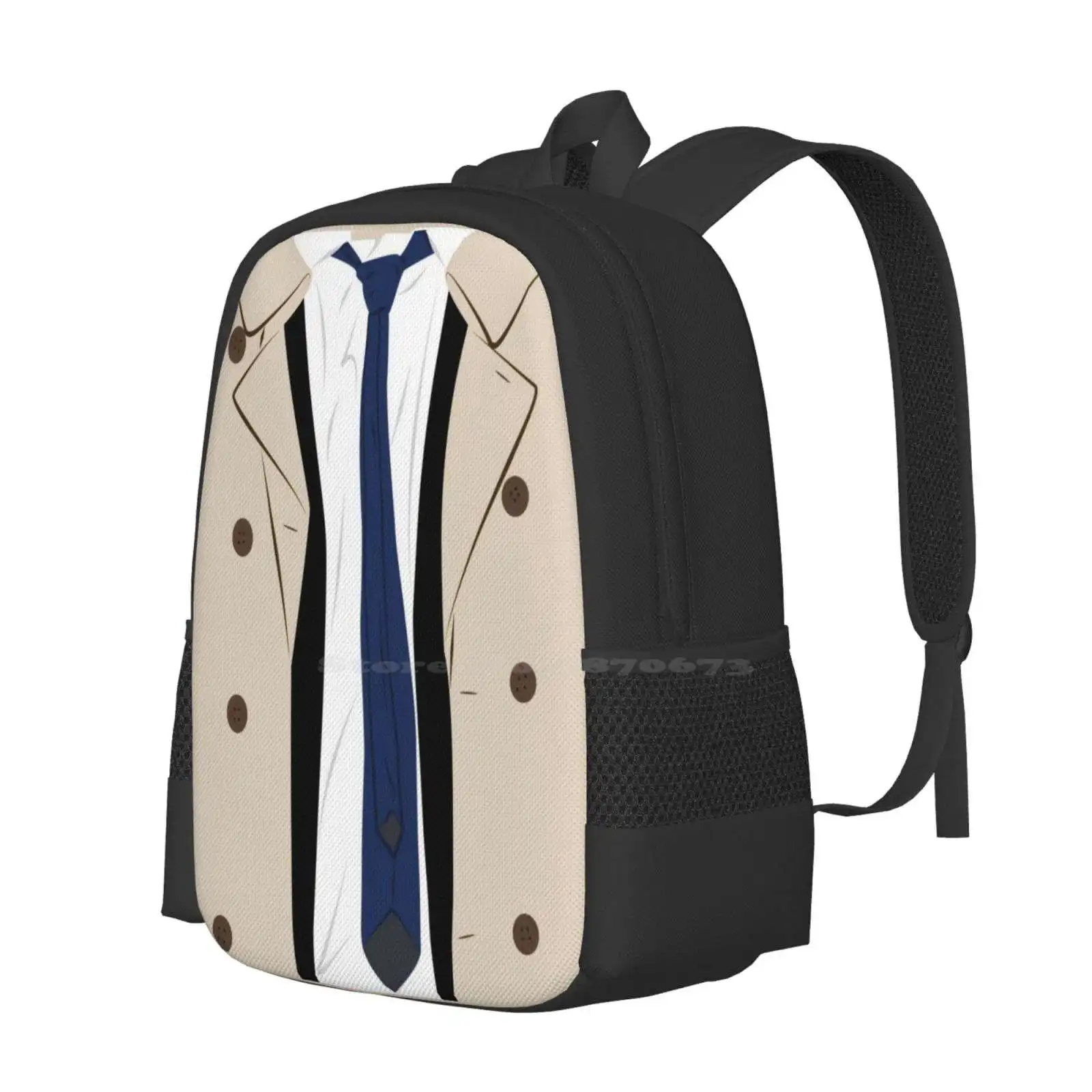 Cas-Tee-El Hot Sale Schoolbag Backpack Fashion Bags Castiel Cw Supernatural Trench Coat Angel