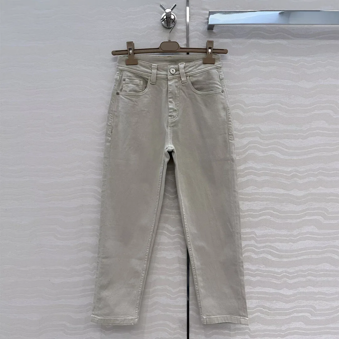 

New Fashion Slim Fit Solid Color Pencil Jeans Women 2026 New Elegant Lady Vintage Ankle Length Denim Trousers
