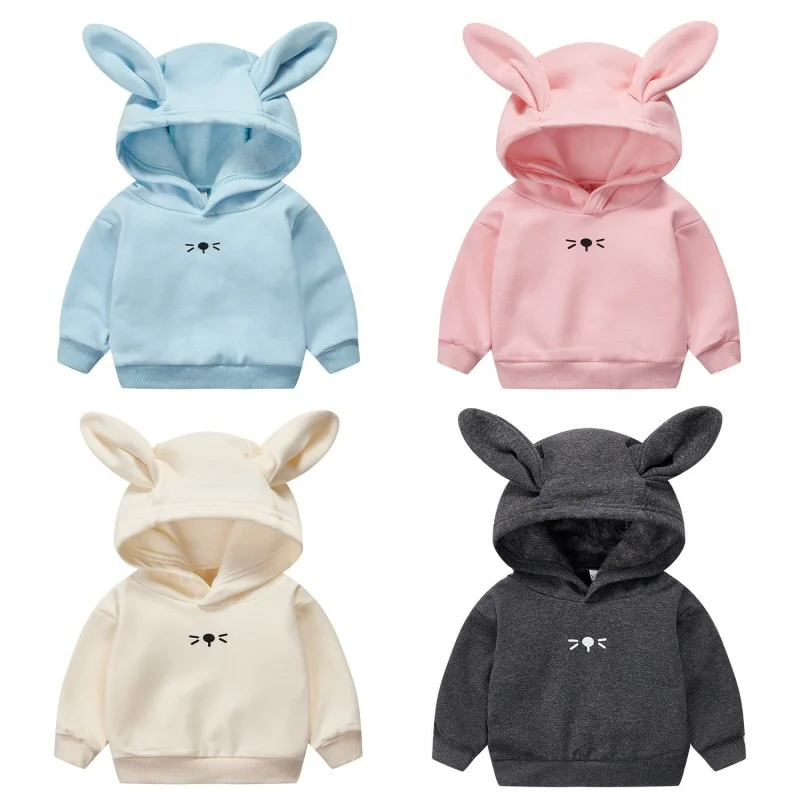 Rabbit Ears Hoodie Sweatshirt Fashion Pattern Spring Autumn New Kids Boys Girls Jacket Children Sports Casual Clothes 1-5 Years
