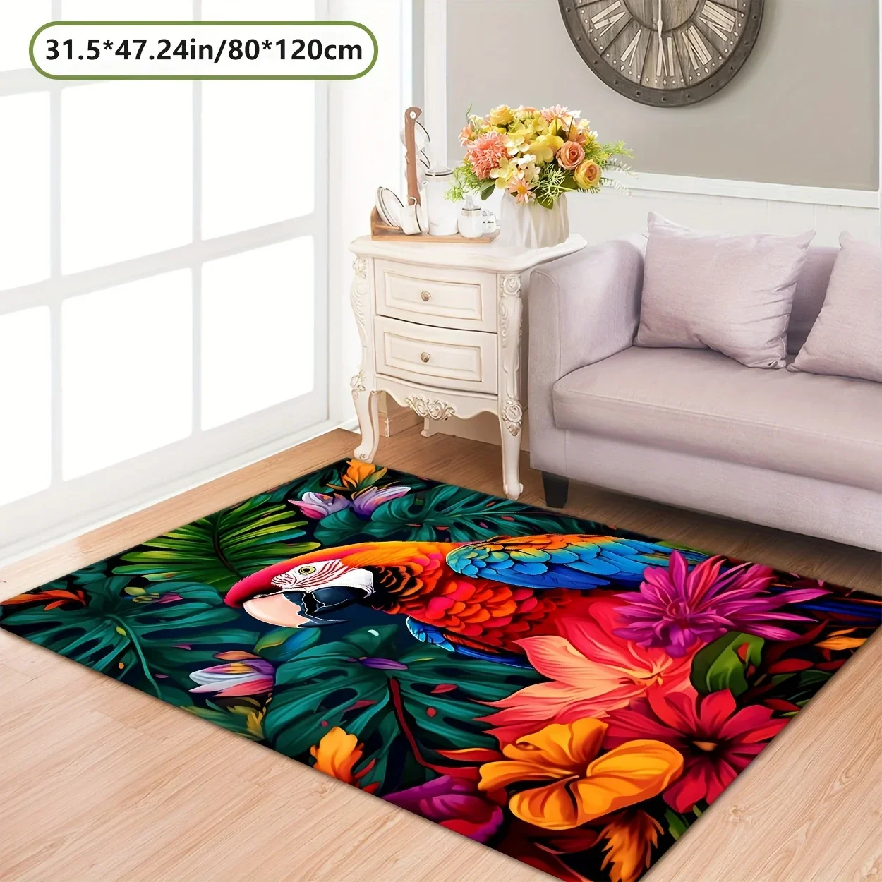 Tropical Jungle Parrot Colorful Pattern | Festive Home Decor Carpet For Living Room, Bedroom, Kitchen, Hallway, Entrance, Bath