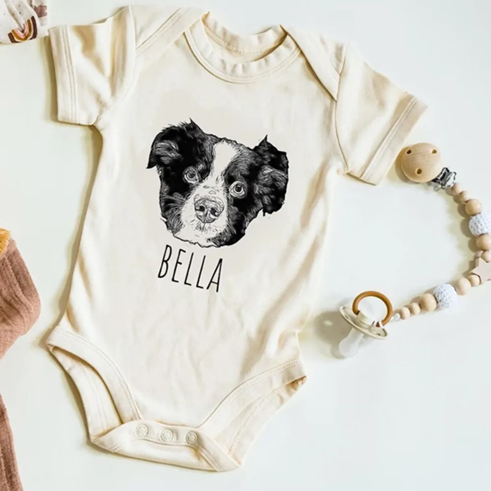 CUSTOM Pet Portrait Baby BodySuit | Personalized Gift | Made From Pet Photo, Baby Shower Gift, Pregnancy Announcement, Baby and