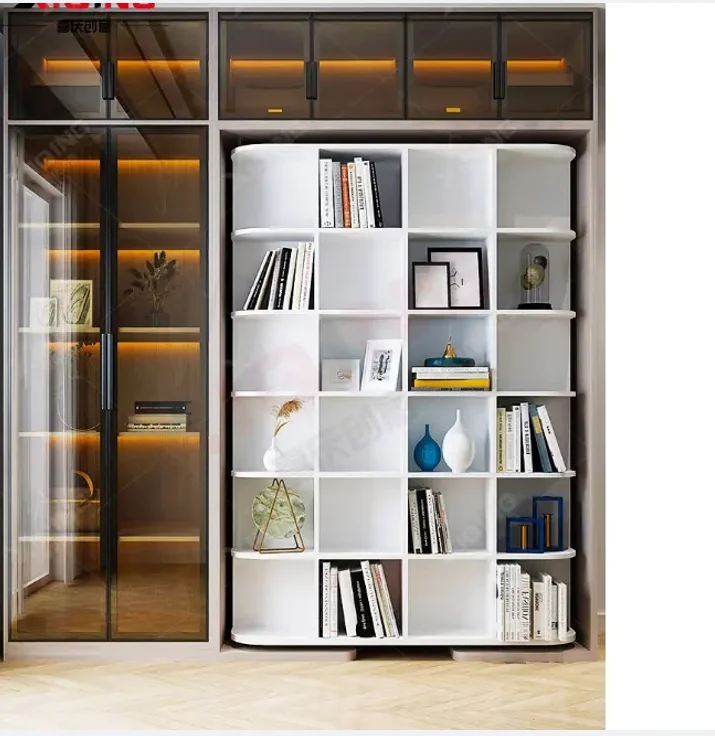 Multifunctional rotating hidden wall bed folding rotator beds bookcase Murphy bed with wardrobe with bookcase