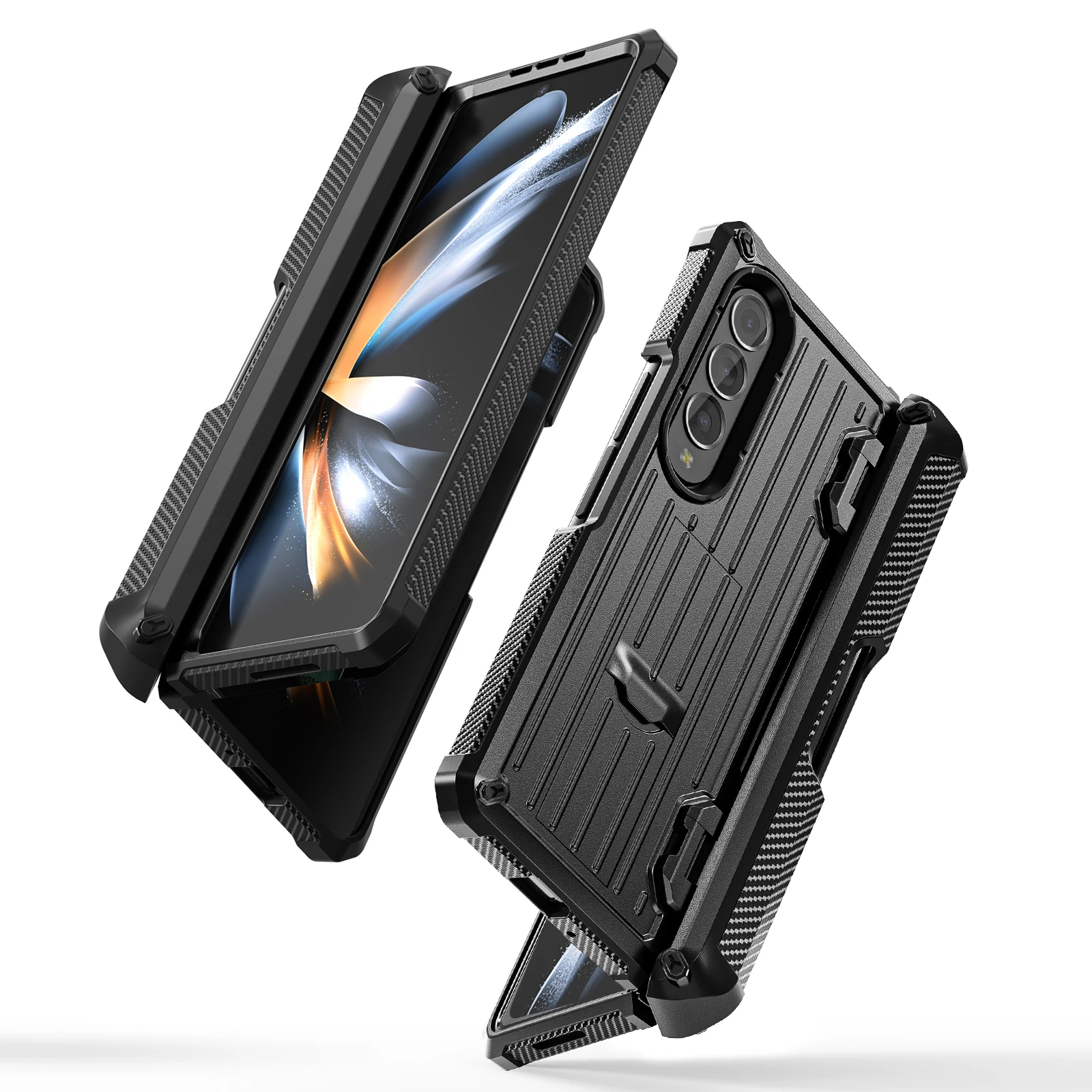 For Samsung Galaxy Z Fold 5 4 3 5 Case  Trunk Texture Hard PC Shockproof Cover with S Pen Holder Soft Screen Protector Kickstand