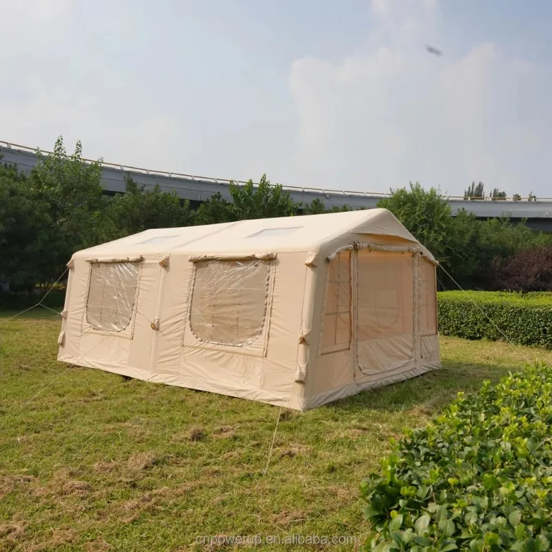 XMSJ 17.28m Luxury Outdoor Waterproof Four Seasons Family Camping Tent One Bedroom Living Room PVC Inflatable Portable 210G Cott