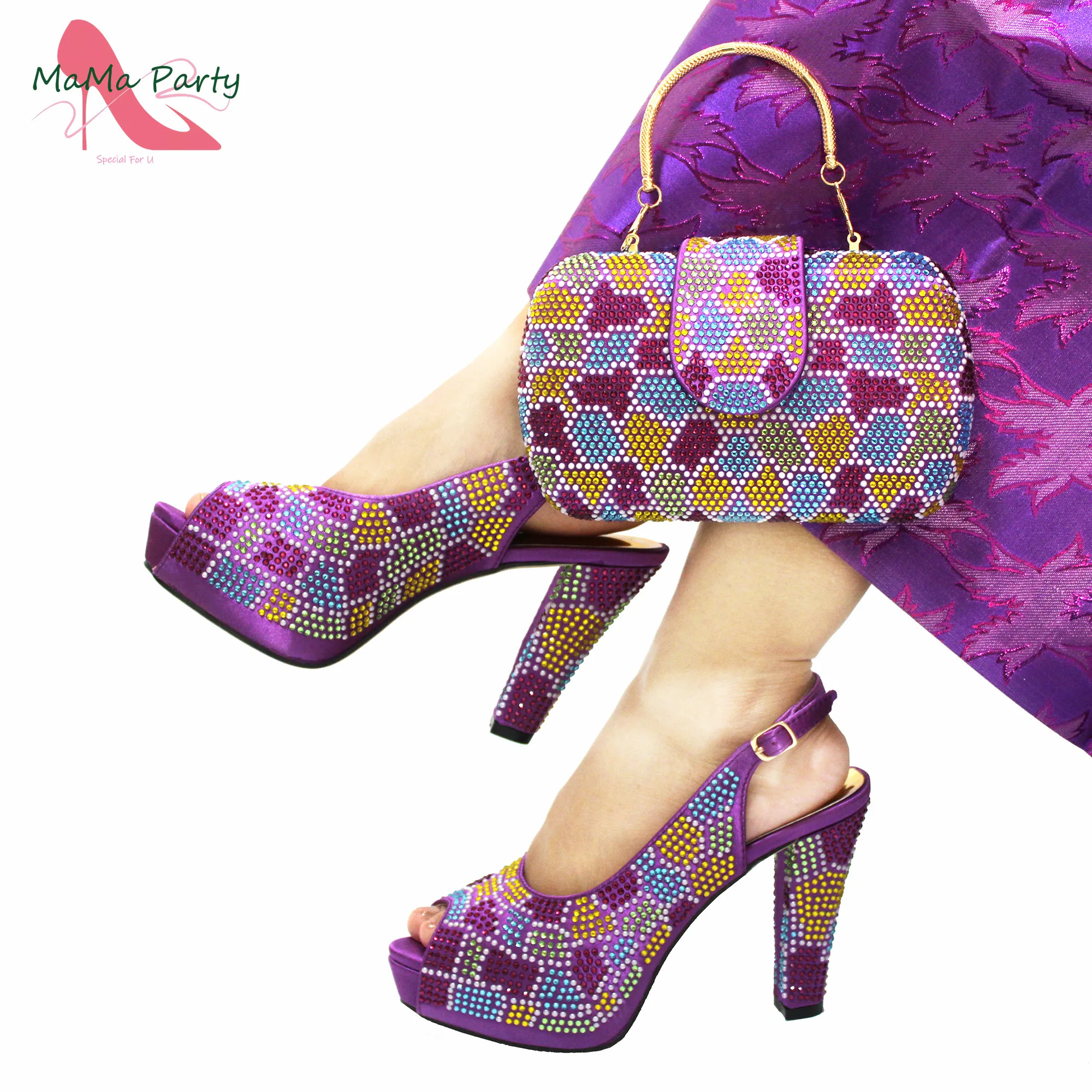 

INS New Coming Specials Design Shoes for Women in Magenta Color High Quality Sweet Style Sandals and Bag Set for Party