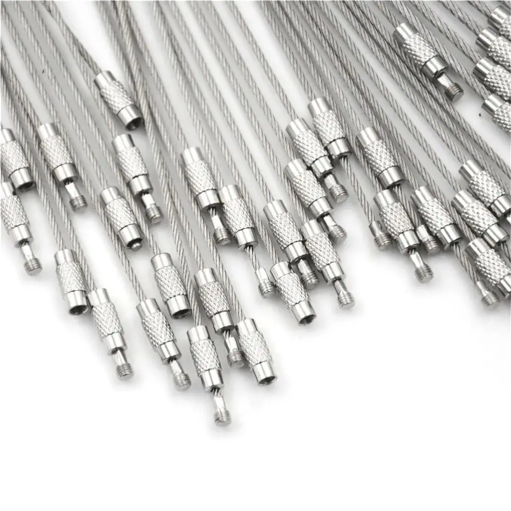 10 Pcs Stainless Steel Keychain Rope Sturdy with Screw Lock Steel Wire Keychain Anti-loss Simple Wire Lock