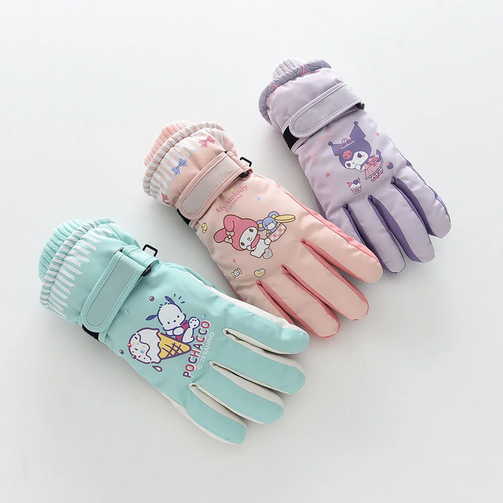 Sanrio Kuromi Melody Children Kids Ski Gloves Cinnamoroll Pochacco Waterproof Thicken Warm Adult Student Girl Five-finger Glove