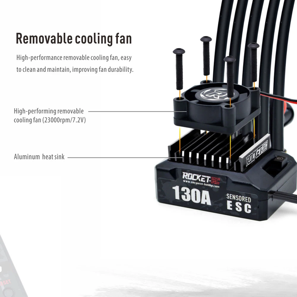 ROCKET-RC 130A Sensored Brushless ESC 6V/5A BEC mit Lüfter für 1/10 RC Car 380/390/540 Motor – Detail 27