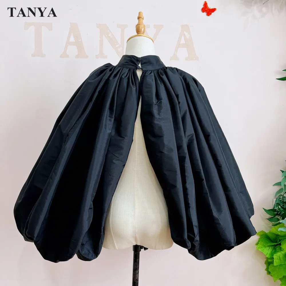 Đầm Tay Phồng Taffeta Áo Choàng Phổ Biến Áo Khoác Thời Trang Ngắn Bolero Khăn Choàng Cổ Cao Có Nút Bấm Phụ Kiện Cô Dâu