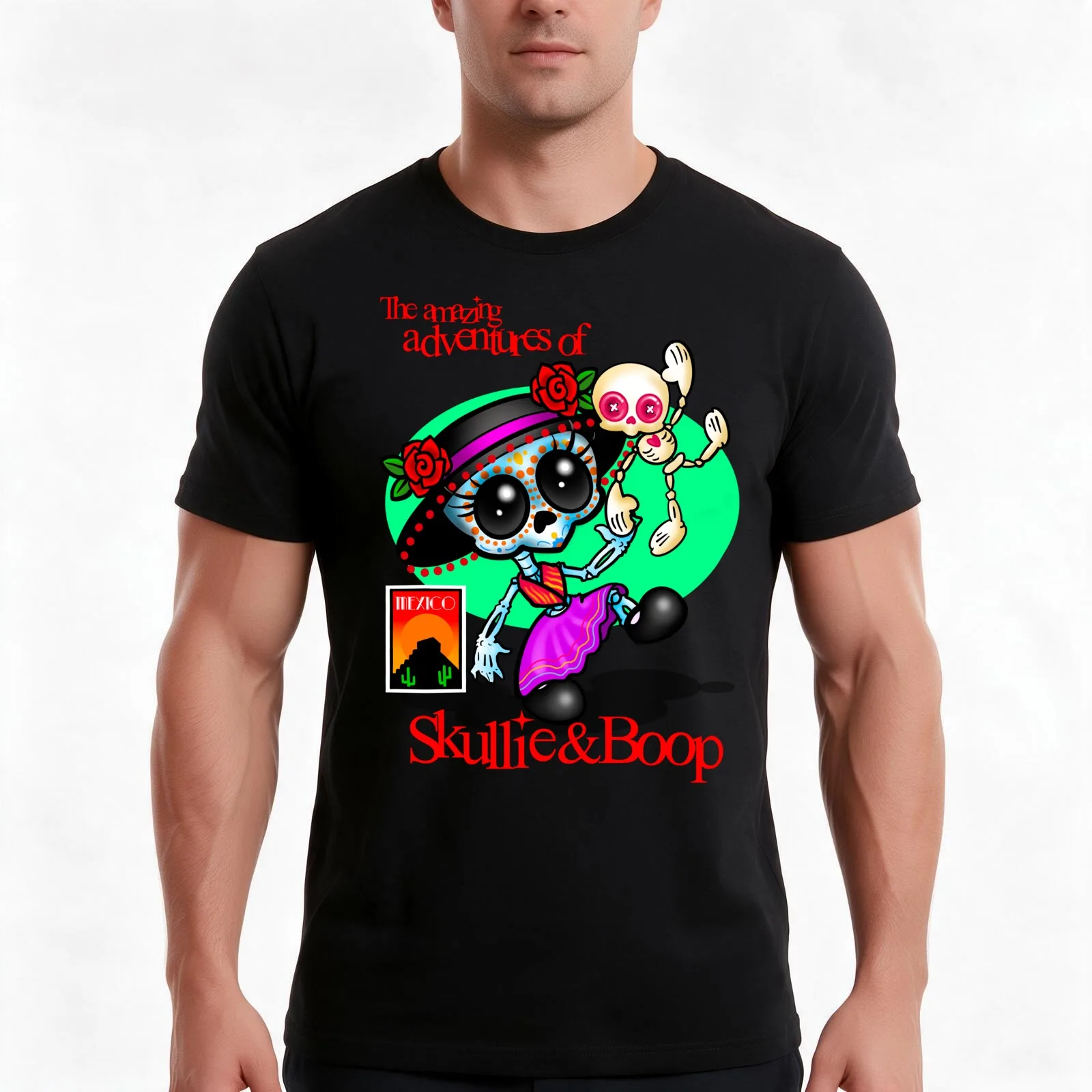 Skullie and Boop: Mexico T-Shirt, Summer Casual Cotton Tee, Oversized Streetwear Tops, Vintage Graphic Print, Unisex Men Women